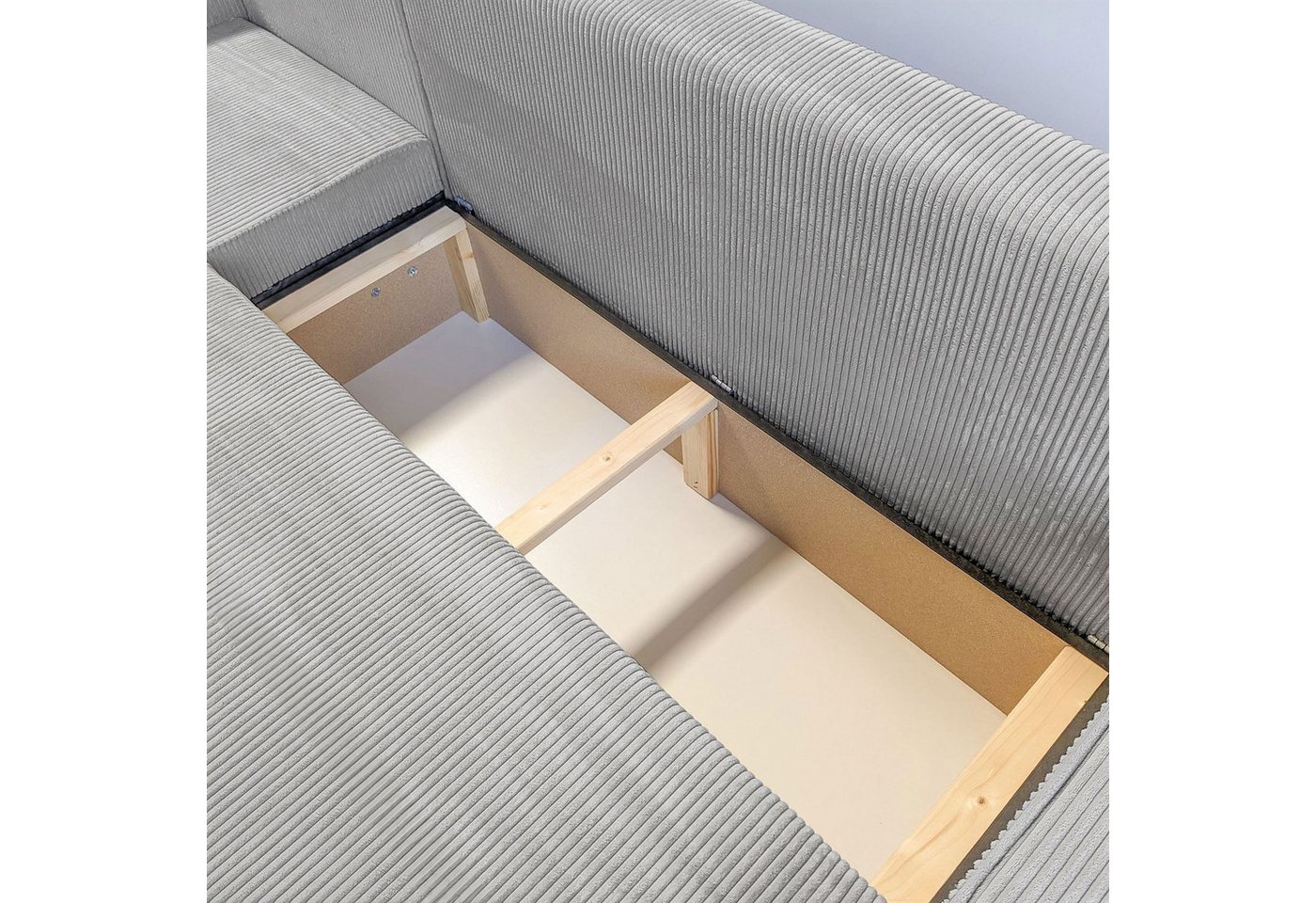 Lookway Ecksofa Gepolstertes CARLOS L-Form, Cord-Stoff, mit Schlaffunktion und Bettkasten, Seite universal, 244/277x83x142 cm – Bild 5 von 5