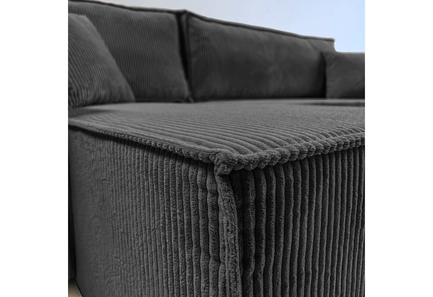 Lookway Ecksofa Gepolstertes CARLOS L-Form, Cord-Stoff, mit Schlaffunktion und Bettkasten, Seite universal, 244/277x83x142 cm – Bild 5 von 5