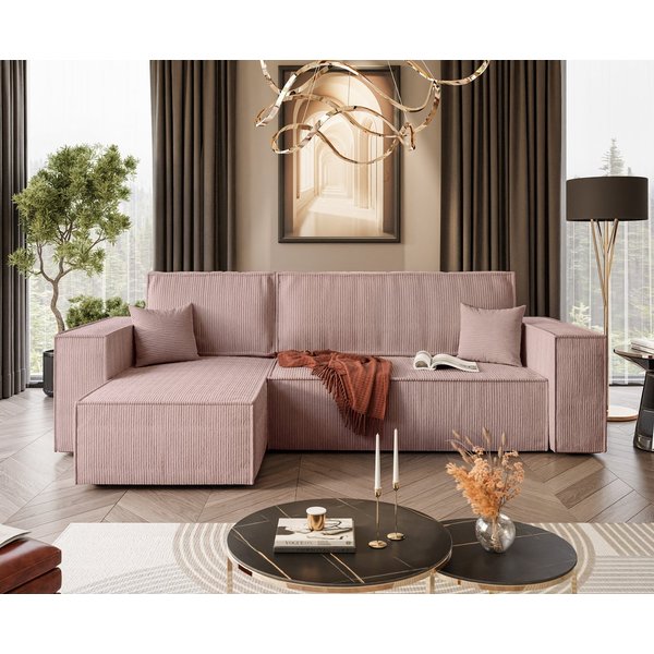 Lookway Ecksofa Gepolstertes CARLOS L-Form, Cord-Stoff, mit Schlaffunktion und Bettkasten, Seite universal, 244/277x83x142 cm