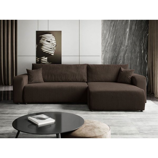 Lookway Ecksofa PRESTIGE L-Form Couch, Cord-Stoff, mit Bettfunktion und Bettkasten, Seite universal, 247/277x143x83 cm