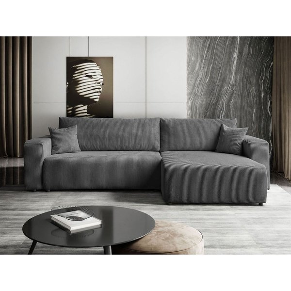 Lookway Ecksofa PRESTIGE L-Form Couch, Cord-Stoff, mit Bettfunktion und Bettkasten, Seite universal, 247/277x143x83 cm