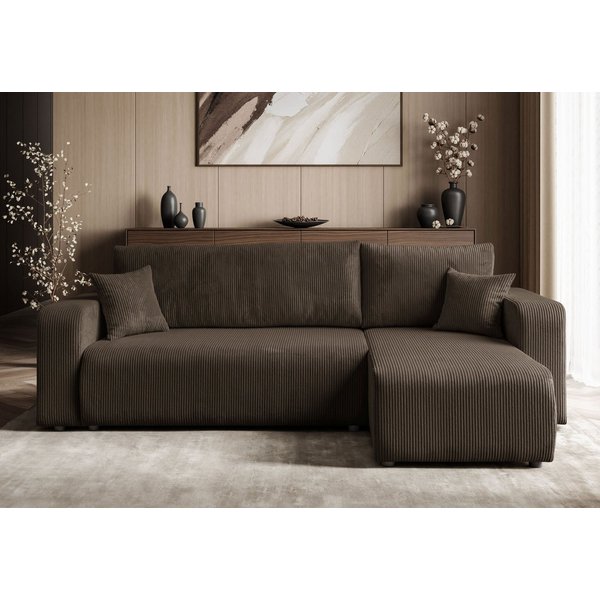 Lookway Ecksofa PRESTIGE L-Form Couch, Cord-Stoff, mit Bettfunktion und Bettkasten, Seite universal, 247/277x143x83 cm