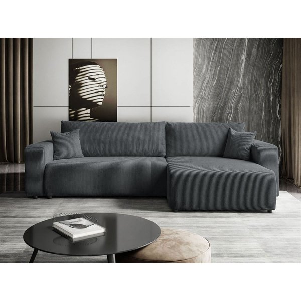 Lookway Ecksofa PRESTIGE L-Form Couch, Cord-Stoff, mit Bettfunktion und Bettkasten, Seite universal, 247/277x143x83 cm