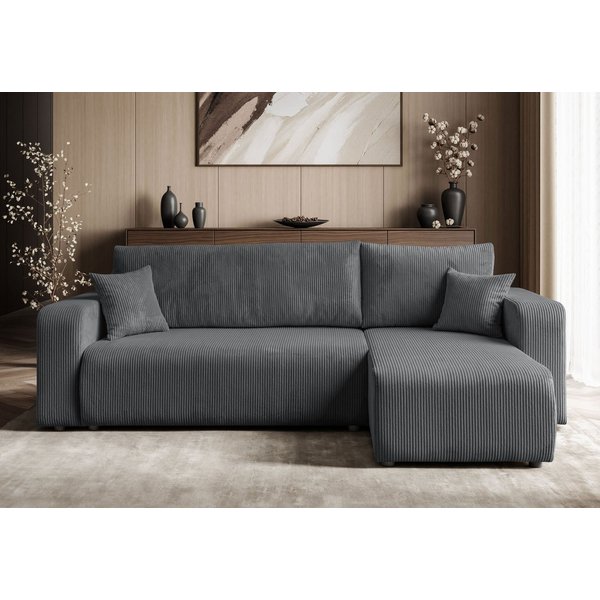 Lookway Ecksofa PRESTIGE L-Form Couch, Cord-Stoff, mit Bettfunktion und Bettkasten, Seite universal, 247/277x143x83 cm
