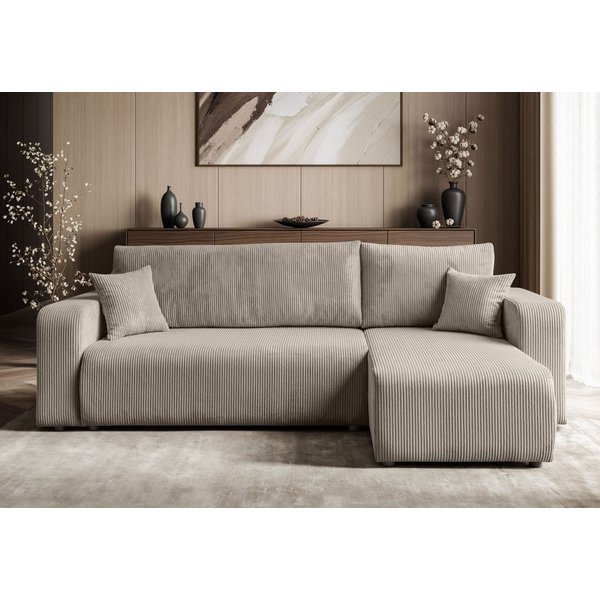 Lookway Ecksofa PRESTIGE L-Form Couch, Cord-Stoff, mit Bettfunktion und Bettkasten, Seite universal, 247/277x143x83 cm