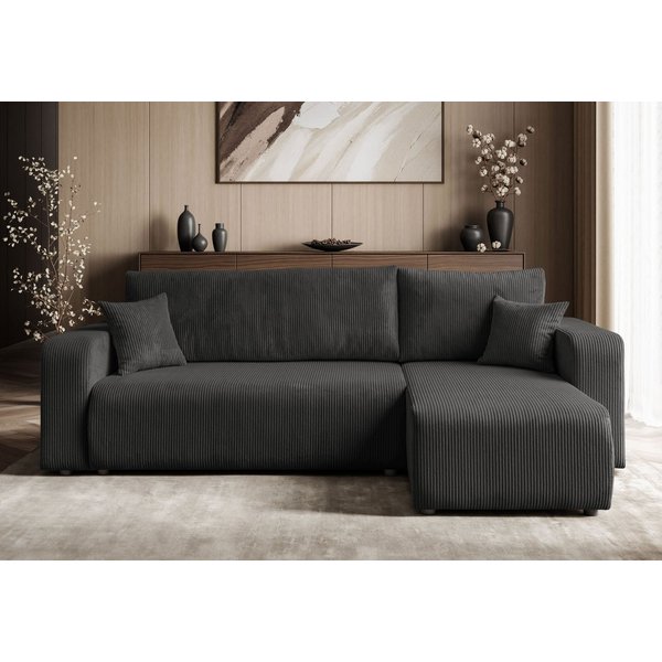 Lookway Ecksofa PRESTIGE L-Form Couch, Cord-Stoff, mit Bettfunktion und Bettkasten, Seite universal, 247/277x143x83 cm