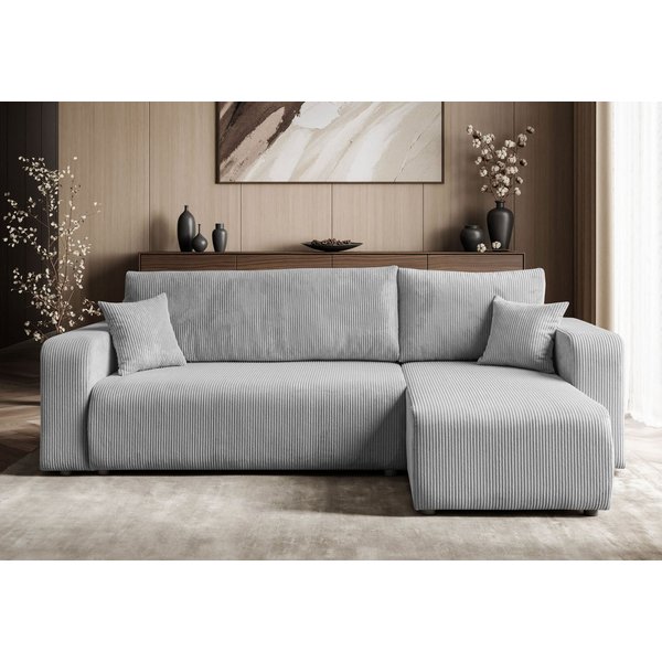 Lookway Ecksofa PRESTIGE L-Form Couch, Cord-Stoff, mit Bettfunktion und Bettkasten, Seite universal, 247/277x143x83 cm