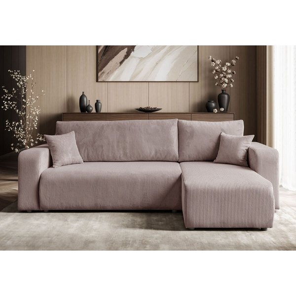 Lookway Ecksofa PRESTIGE L-Form Couch, Cord-Stoff, mit Bettfunktion und Bettkasten, Seite universal, 247/277x143x83 cm