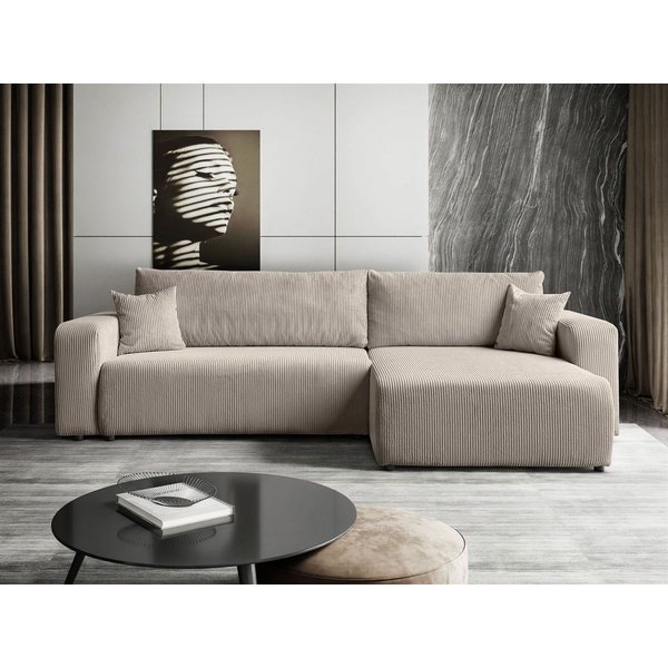 Lookway Ecksofa PRESTIGE L-Form Couch, Cord-Stoff, mit Bettfunktion und Bettkasten, Seite universal, 247/277x143x83 cm