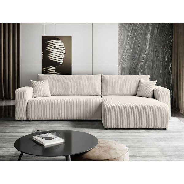 Lookway Ecksofa PRESTIGE L-Form Couch, Cord-Stoff, mit Bettfunktion und Bettkasten, Seite universal, 247/277x143x83 cm