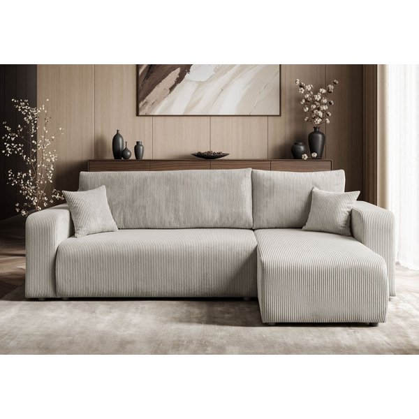 Lookway Ecksofa PRESTIGE L-Form Couch, Cord-Stoff, mit Bettfunktion und Bettkasten, Seite universal, 247/277x143x83 cm