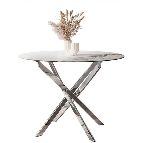 Lookway Esstisch BEIRA II, Runder Tisch 90 cm, Platte aus Keramik, ohne Stühle, Durchmesser: ø 90 cm