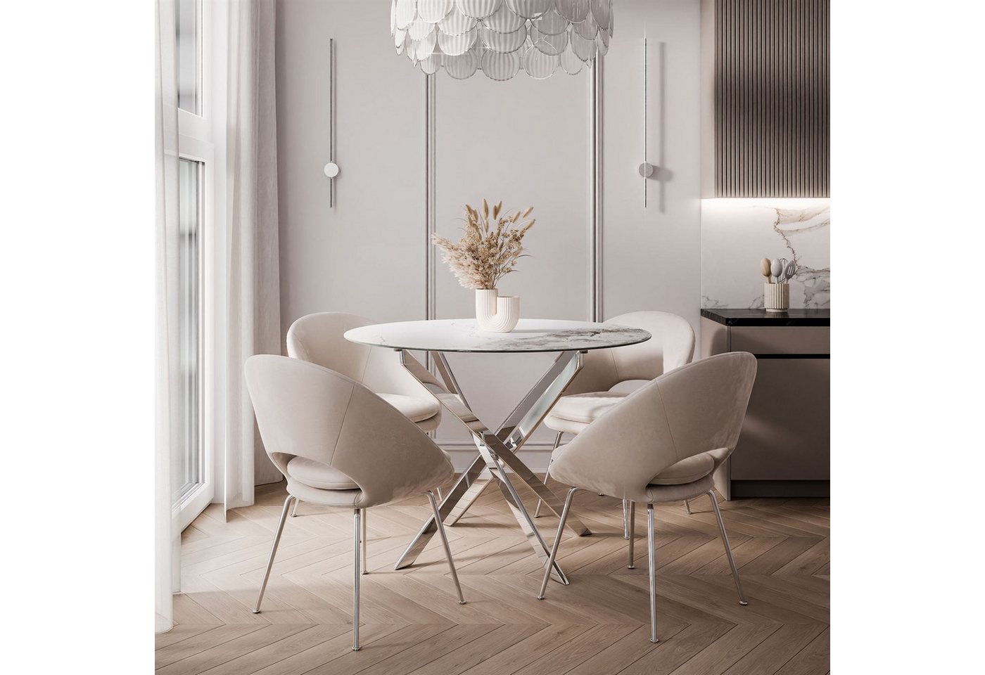 Lookway Esstisch BEIRA II, Runder Tisch 90 cm, Platte aus Keramik, ohne Stühle, Durchmesser: ø 90 cm – Bild 2 von 5