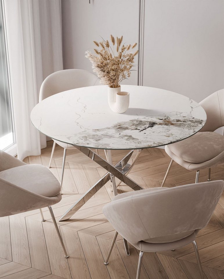 Lookway Esstisch BEIRA II, Runder Tisch 90 cm, Platte aus Keramik, ohne Stühle, Durchmesser: ø 90 cm – Bild 3 von 5