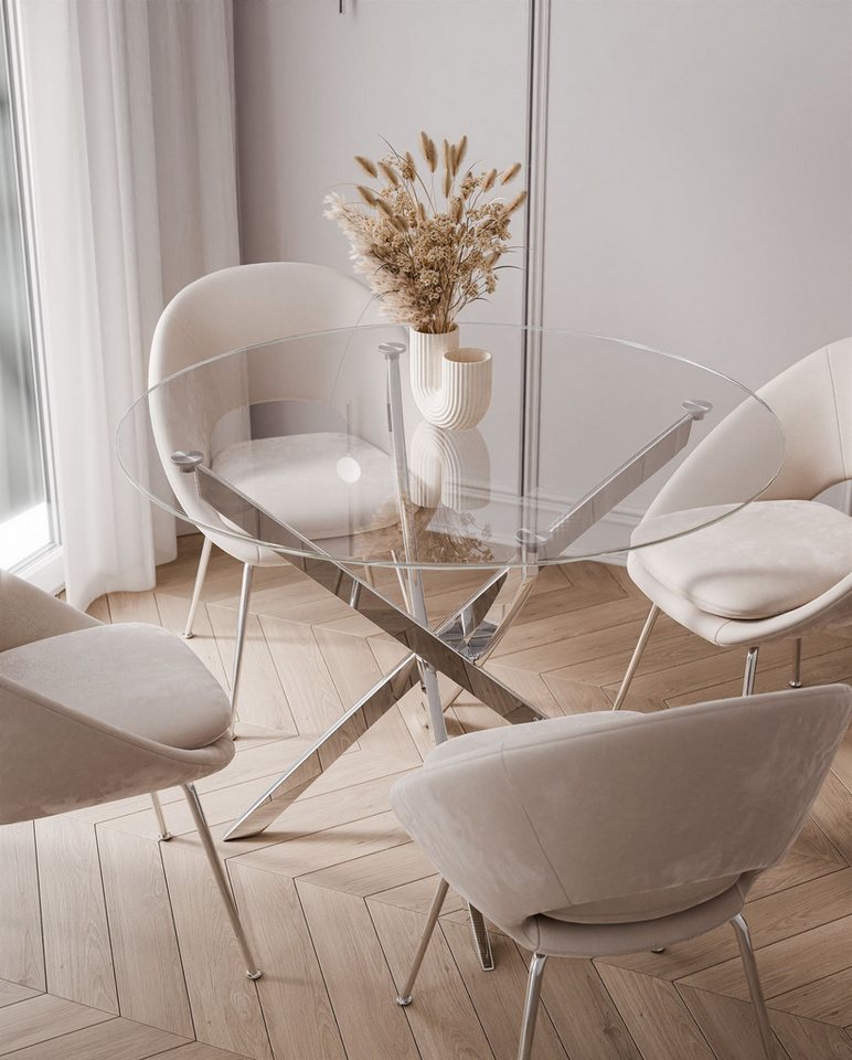 Lookway Esstisch BEIRA runde Platte, 90 cm aus Glas ohne Stühle (1 Tisch), Durchmesser: ø 90 cm – Bild 3 von 5