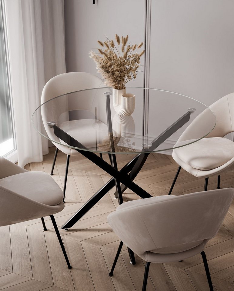 Lookway Esstisch BEIRA runde Platte, 90 cm aus Glas ohne Stühle (1 Tisch), Durchmesser: ø 90 cm – Bild 3 von 5