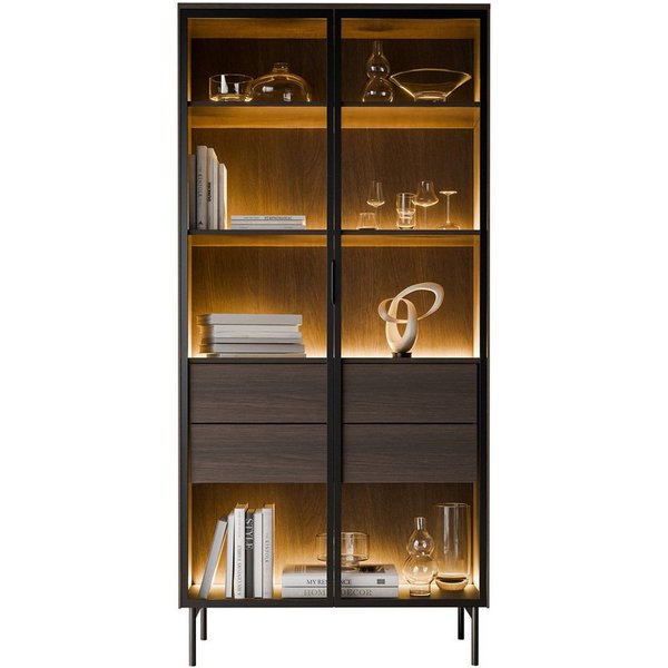 Lookway Glasvitrine LINEA LOFT Vitrine mit LED-Beleuchtung und Schubladen 92x39x177cm