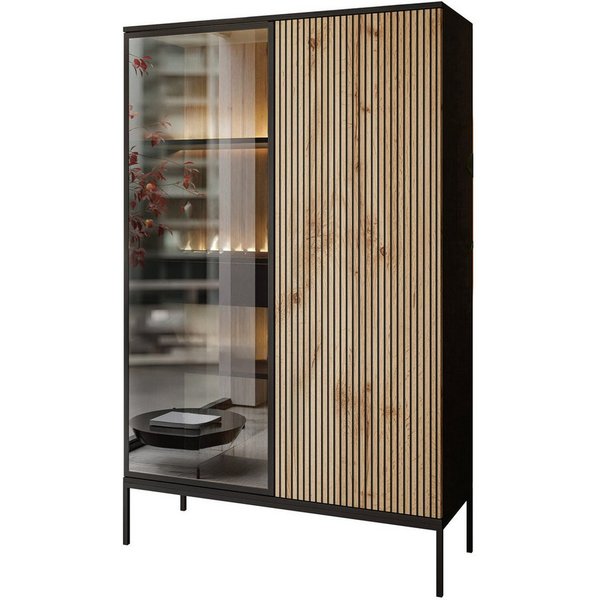 Lookway Hochschrank ECLIPSE WTSZ104 Vitrine mit Beleuchtung Eiche schwarz wotan 104x39x166 cm