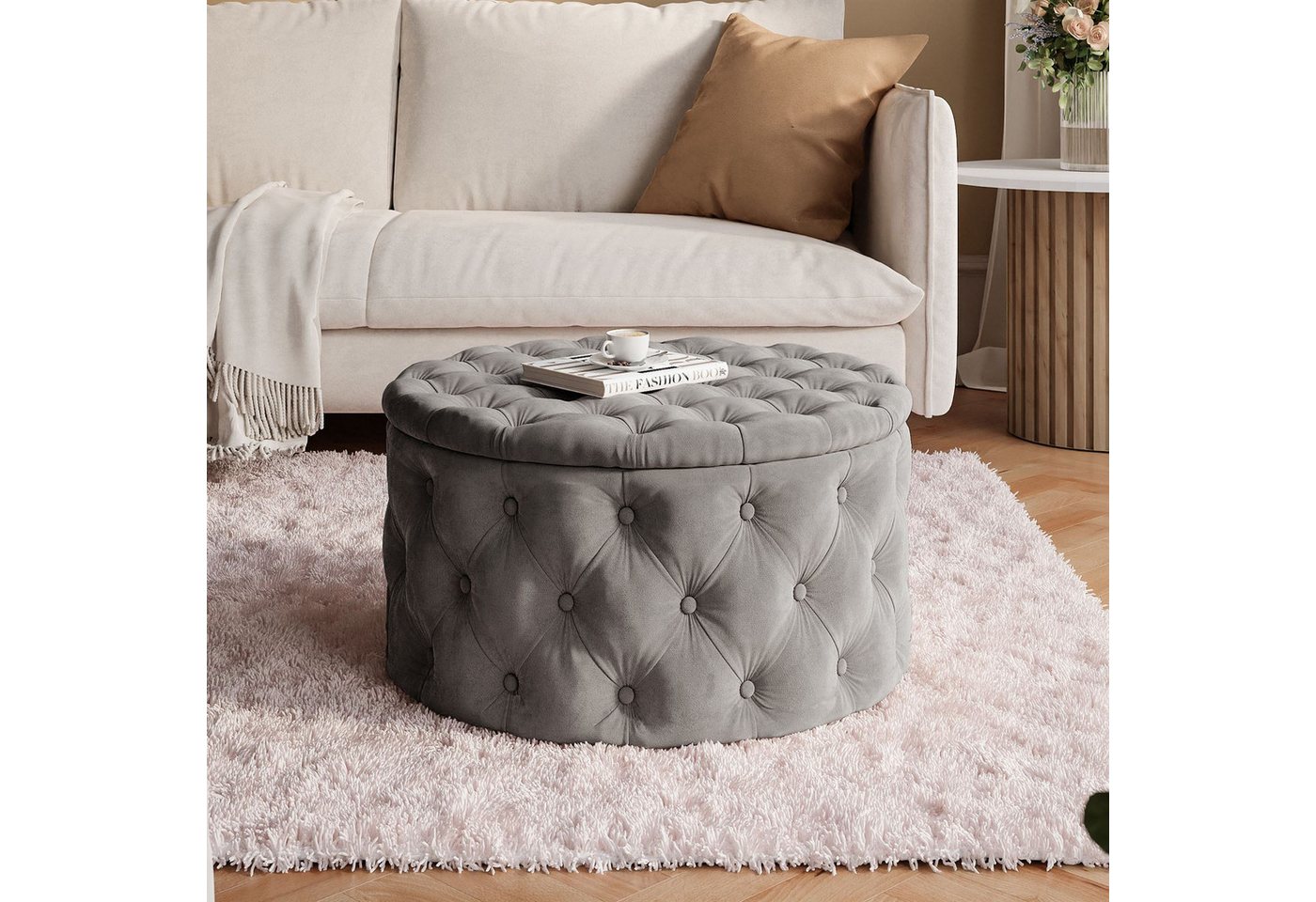 Lookway Hocker CHESTERFIELD runder gesteppter mit Staufach (1x Hocker), Durchmesser: ø70 cm – Bild 2 von 5