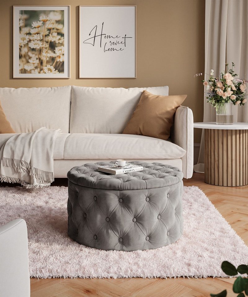 Lookway Hocker CHESTERFIELD runder gesteppter mit Staufach (1x Hocker), Durchmesser: ø70 cm – Bild 3 von 5