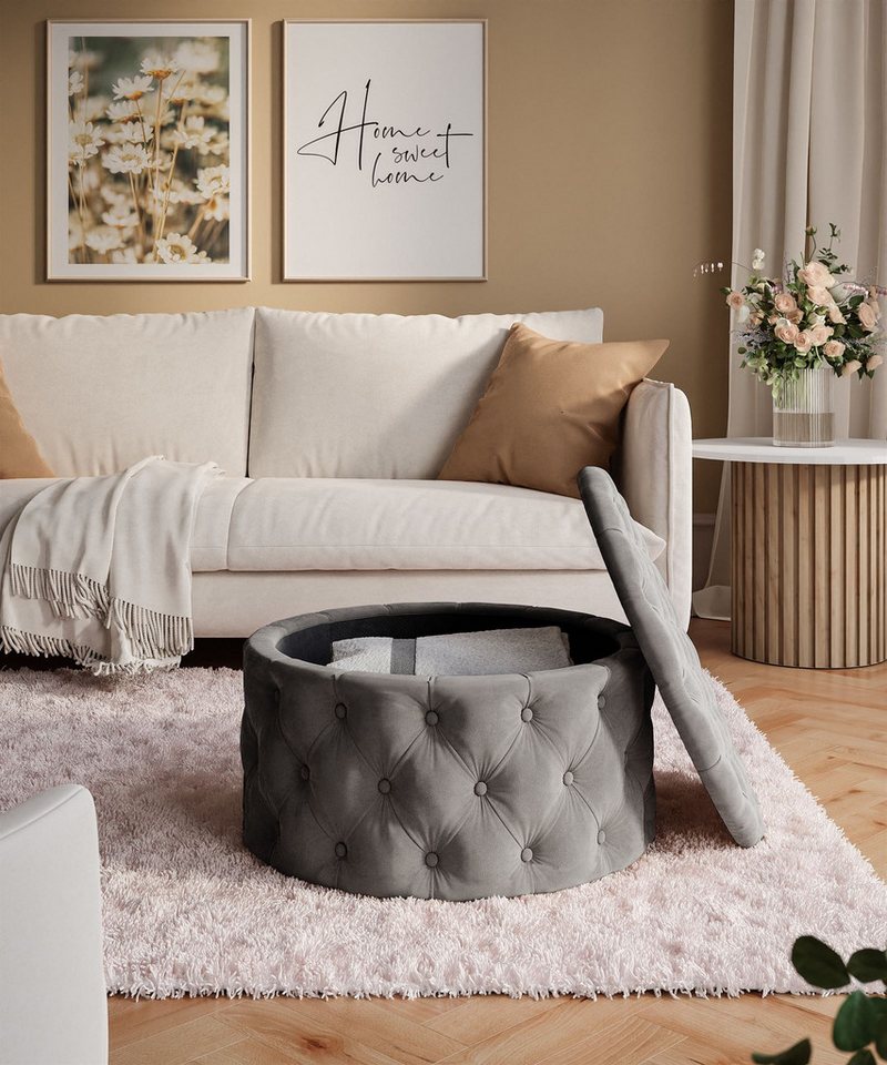Lookway Hocker CHESTERFIELD runder gesteppter mit Staufach (1x Hocker), Durchmesser: ø70 cm – Bild 4 von 5