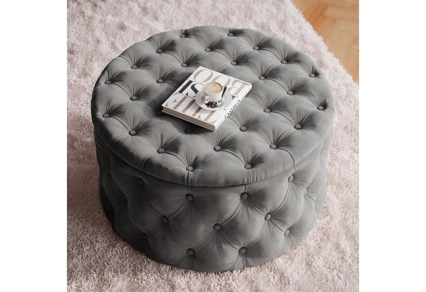 Lookway Hocker CHESTERFIELD runder gesteppter mit Staufach (1x Hocker), Durchmesser: ø70 cm – Bild 5 von 5
