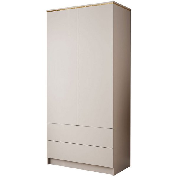Lookway Kleiderschrank AURORA KASCHMIR 2D2S Drehtürenschrank mit Schubladen (Kleiderschrank mit stilvoller Umrandung in Goldoptik) 100x210x57
