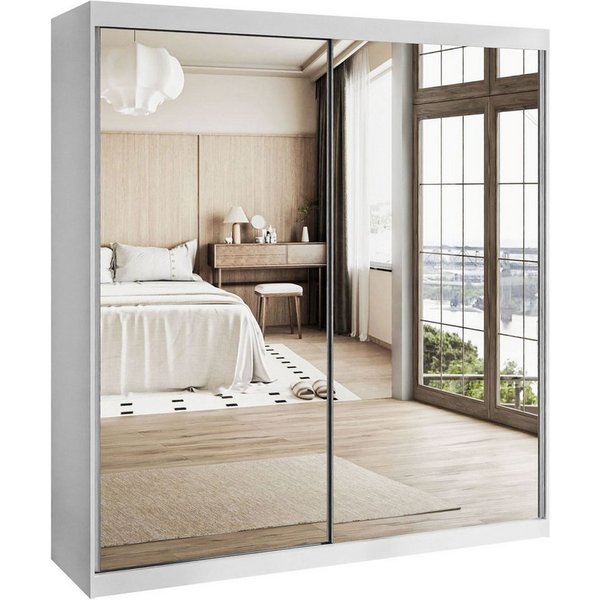 Lookway Kleiderschrank BASTER III mit Spiegeln Schiebeschrank Weiß 200x58x215 cm