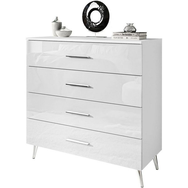 Lookway Kommode AURA 4S Weiß mit Schubladen und Griffe, 95x40x90 cm