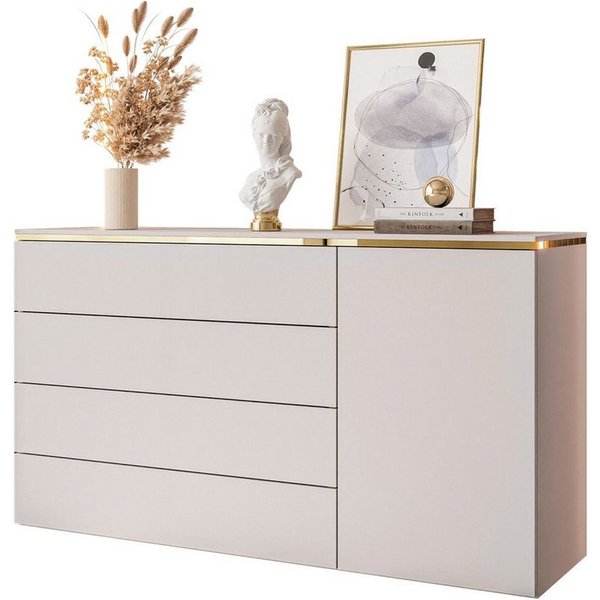 Lookway Kommode AURORA 4S1D Anrichte in KASCHMIR Schubladenschrank, 140x76/90/91x40 cm