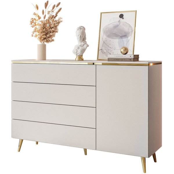 Lookway Kommode AURORA 4S1D Anrichte in KASCHMIR Schubladenschrank, 140x76/90/91x40 cm