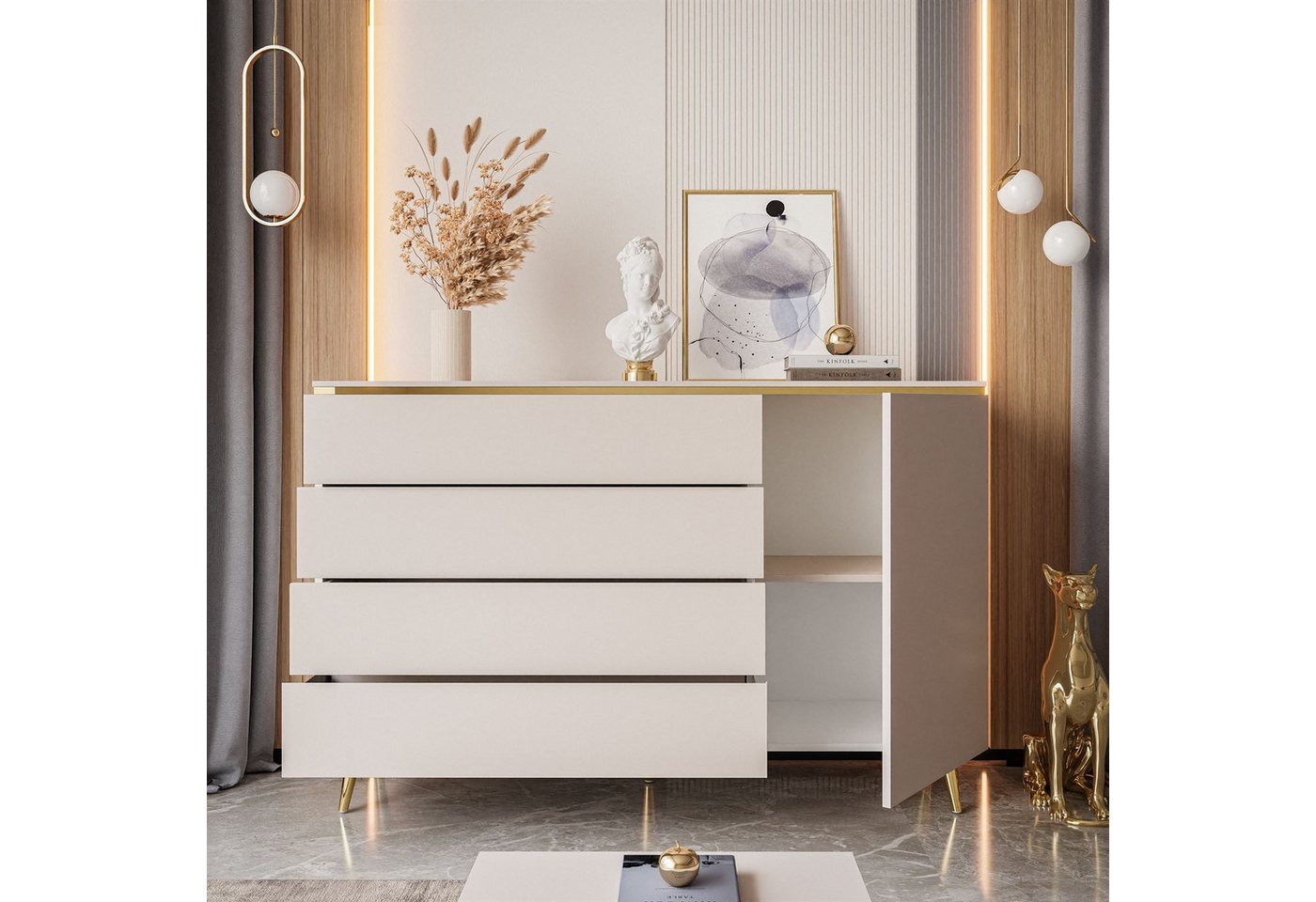 Lookway Kommode AURORA 4S1D Anrichte in KASCHMIR Schubladenschrank, 140x76/90/91x40 cm – Bild 5 von 5