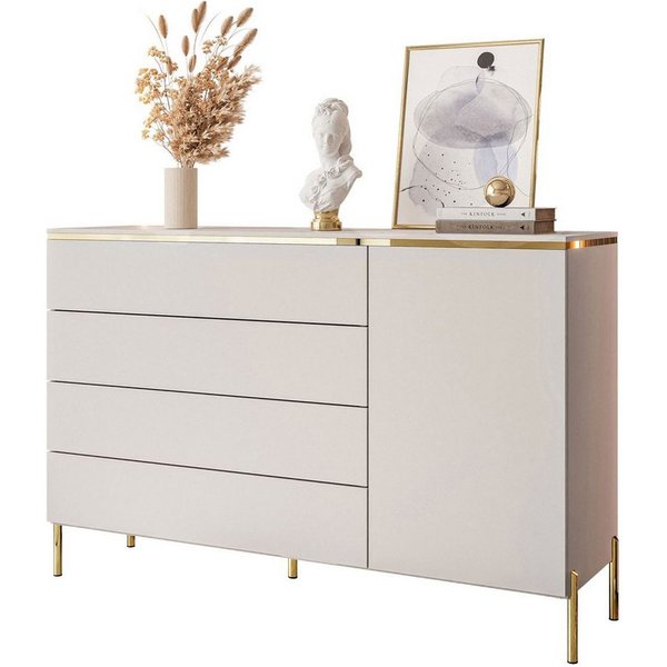 Lookway Kommode AURORA 4S1D Anrichte in KASCHMIR Schubladenschrank, 140x76/90/91x40 cm