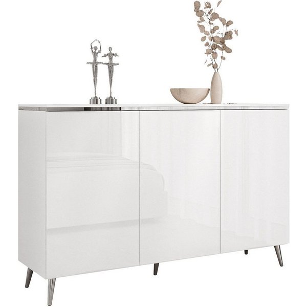 Lookway Kommode AURORA SILVER 3D mit Griffloses Öffnungssystem, 140x76/90/94,5x40 cm