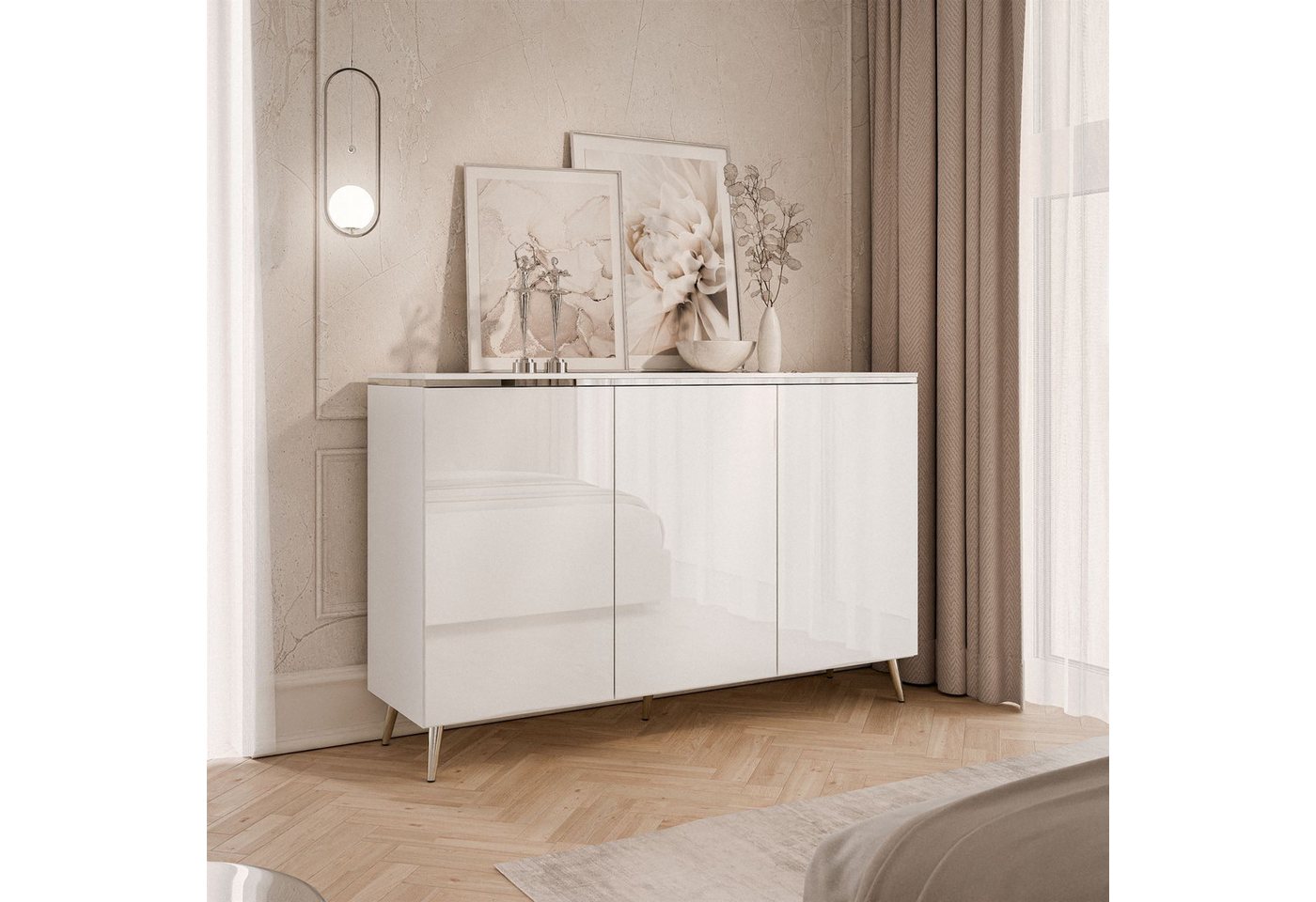 Lookway Kommode AURORA SILVER 3D mit Griffloses Öffnungssystem, 140x76/90/94,5x40 cm – Bild 4 von 5