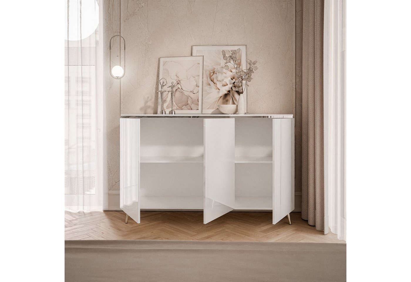 Lookway Kommode AURORA SILVER 3D mit Griffloses Öffnungssystem, 140x76/90/94,5x40 cm – Bild 5 von 5