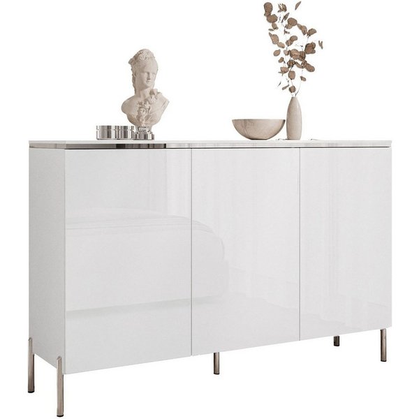 Lookway Kommode AURORA SILVER 3D mit Griffloses Öffnungssystem, 140x76/90/94,5x40 cm