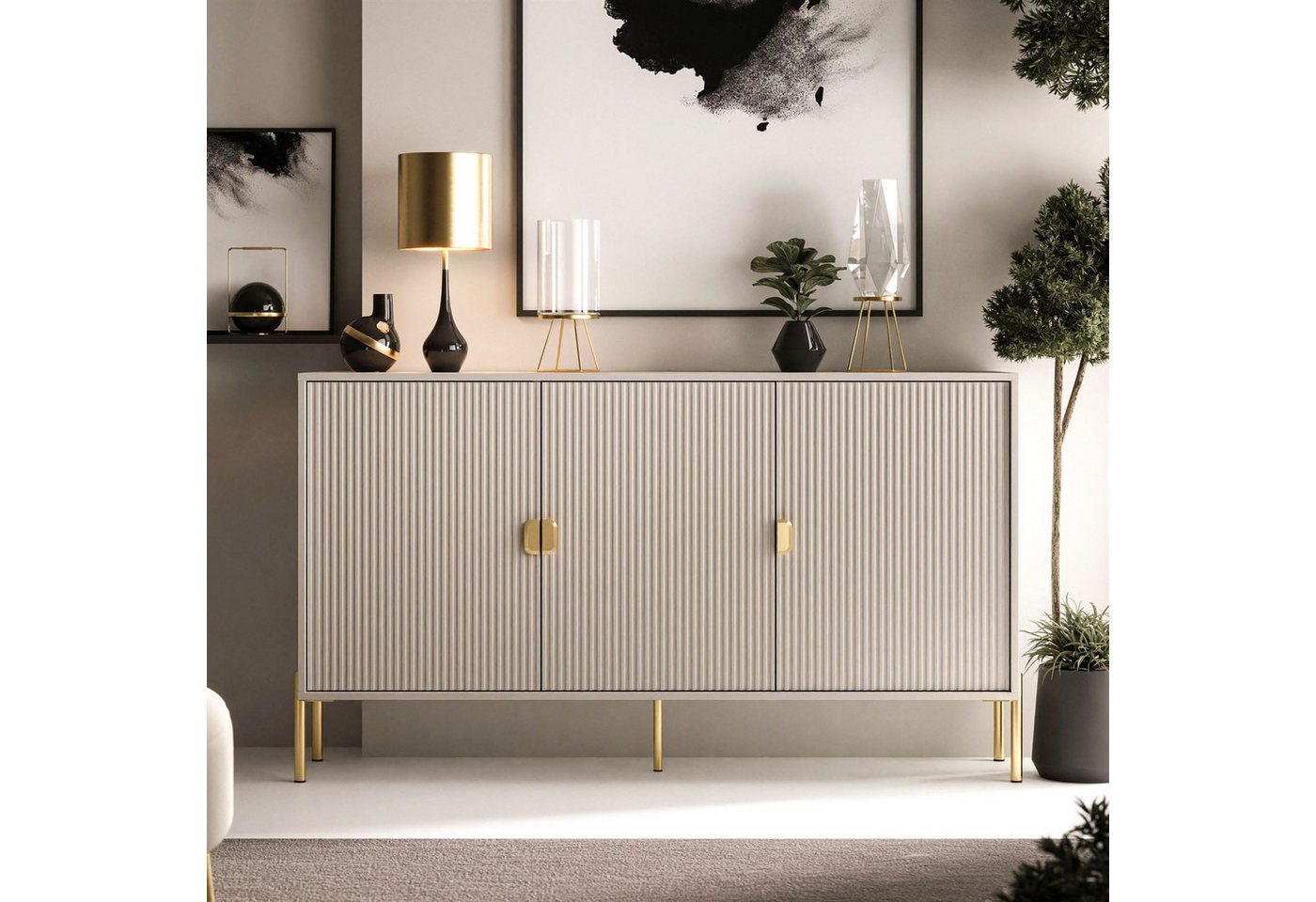 Lookway Kommode DALIA 3D Dreitürkommode mit Riffel-Front, 154x84x49 cm – Bild 2 von 5