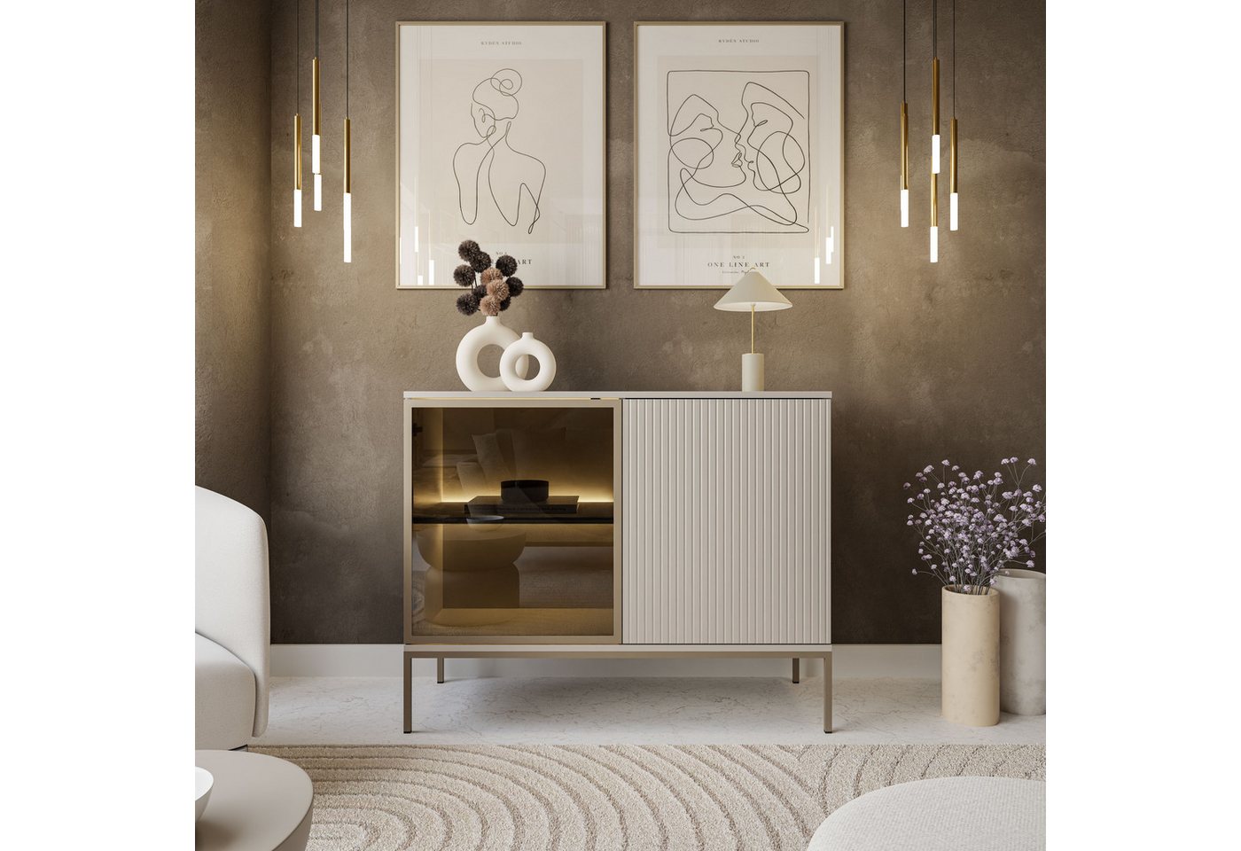 Lookway Kommode ECLIPSE K104 Kaschmir mit LED Beleuchtung, 104x39x83 cm – Bild 2 von 5