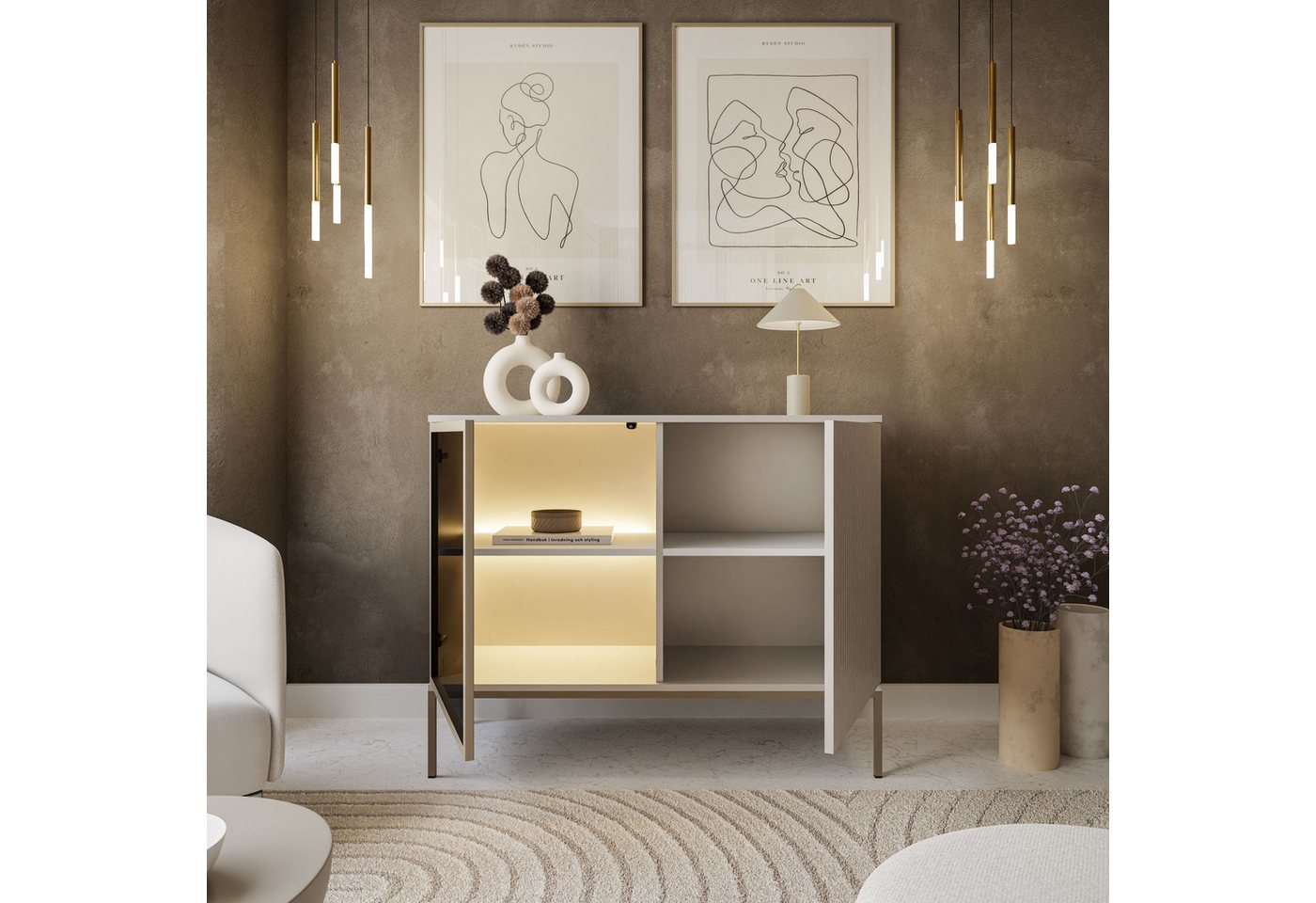 Lookway Kommode ECLIPSE K104 Kaschmir mit LED Beleuchtung, 104x39x83 cm – Bild 3 von 5