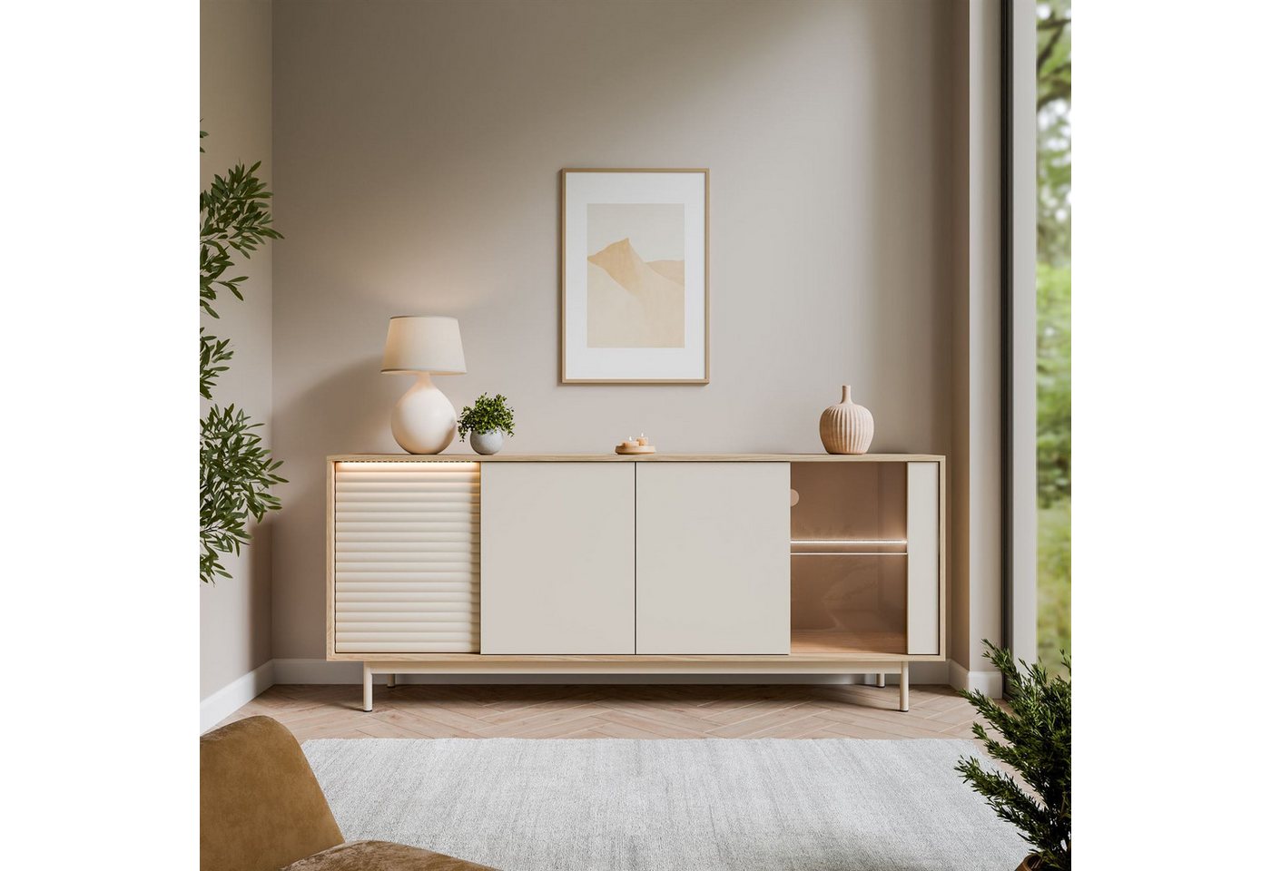 Lookway Kommode FLORENCE 3D1W mit LED-Beleuchtung, Breite: 184 cm, Höhe: 77 cm, Tiefe: 40 cm – Bild 2 von 5