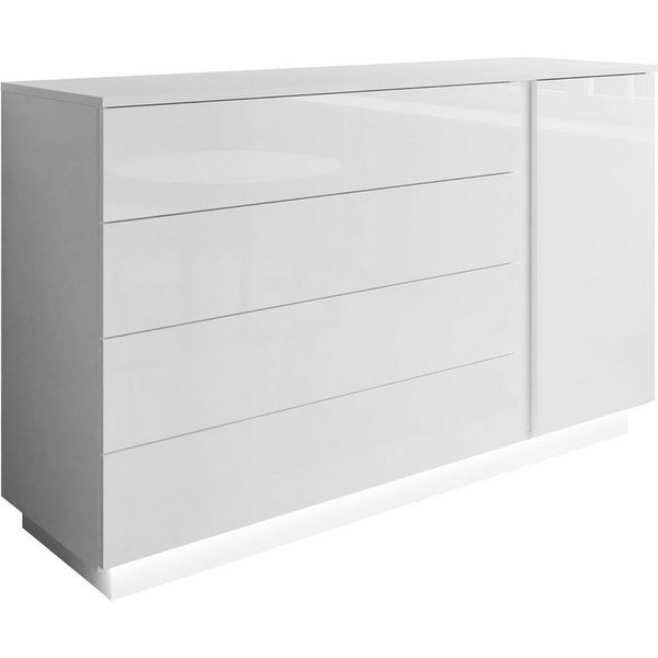 Lookway Kommode LINA II Weiß Hochglanz mit LED, 138x84x40 cm