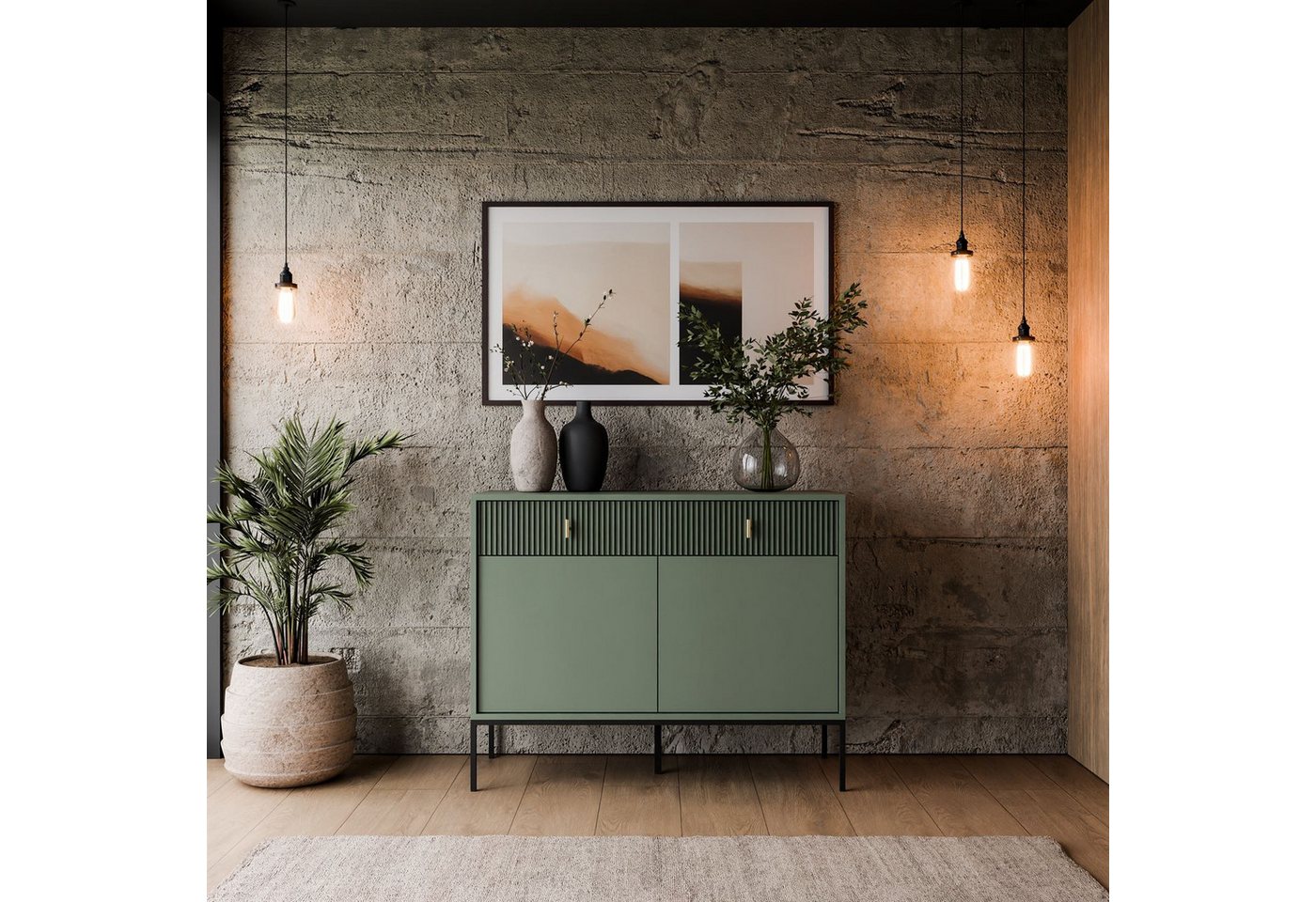Lookway Kommode MIDNIGHT 2D2S mit zwei Schubladen auf Gestell, 104x39x82,5 cm – Bild 2 von 5