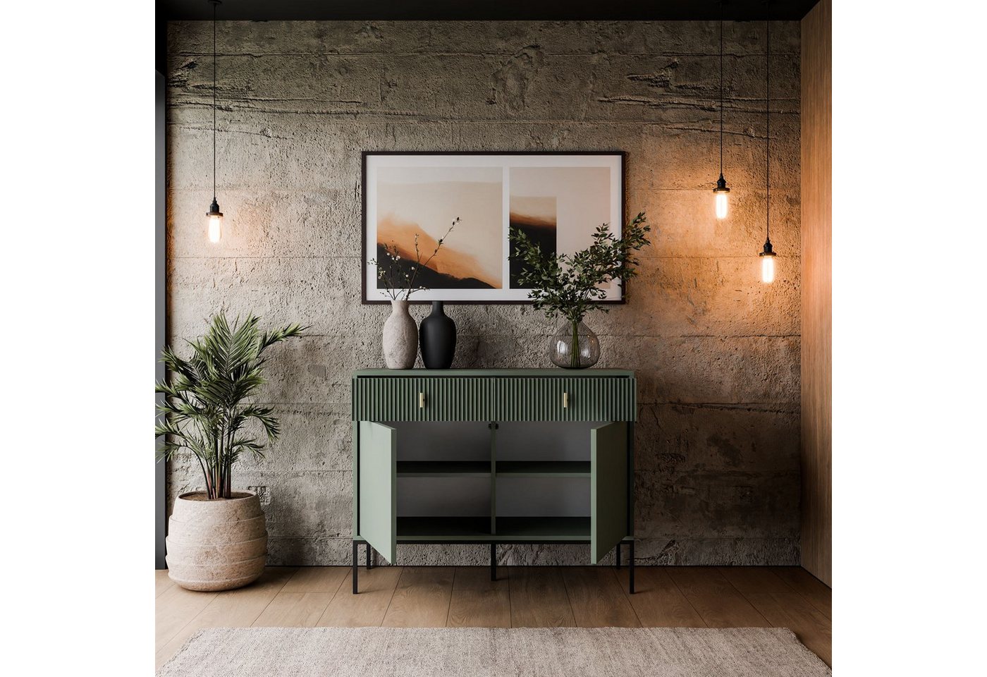 Lookway Kommode MIDNIGHT 2D2S mit zwei Schubladen auf Gestell, 104x39x82,5 cm – Bild 3 von 5