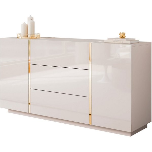Lookway Kommode mit Schubladen ONYX Kaschmir Hochglanz 158 cm, 158x41,3x81 cm