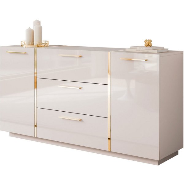 Lookway Kommode mit Schubladen ONYX Kaschmir Hochglanz 158 cm, 158x41,3x81 cm