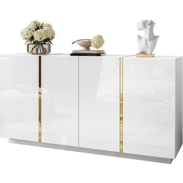 Lookway Kommode ONYX 4D Luxus-Kommode mit Hochglanz für das Wohnzimmer, 158x81x41 cm
