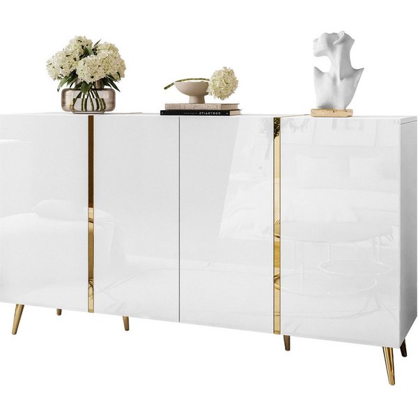 Lookway Kommode ONYX 4D mit goldenen Beinen, Breite: 158 cm, Höhe: 88 cm, Tiefe: 41 cm