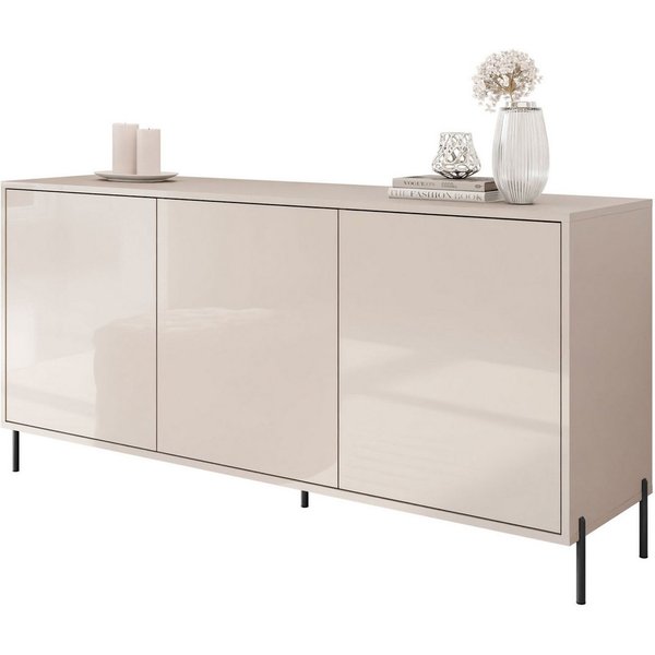 Lookway Kommode SANAYI Kaschmir auf Füßen – Hochglanzfronten und Push-to-Open, 154x40x78 cm