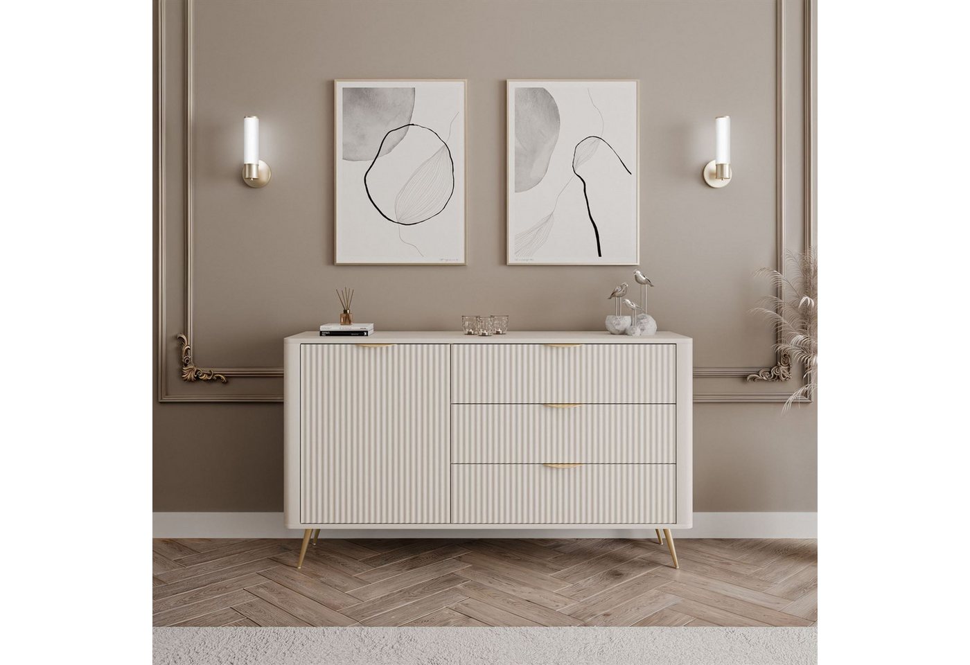 Lookway Kommode SCARLETT 138 1D3S mit Schubladen, Breite: 138 cm, Höhe: 81 cm, Tiefe: 38 cm – Bild 2 von 5
